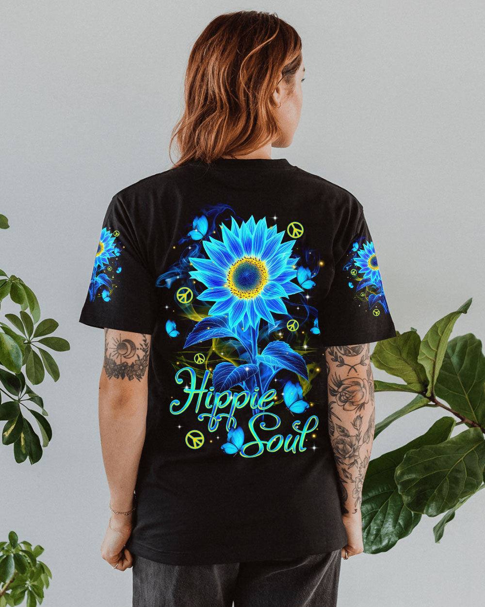Hippie Soul Blue Sunflower and Peace Signs Graphic AOP Shirts _12_ G4hNX