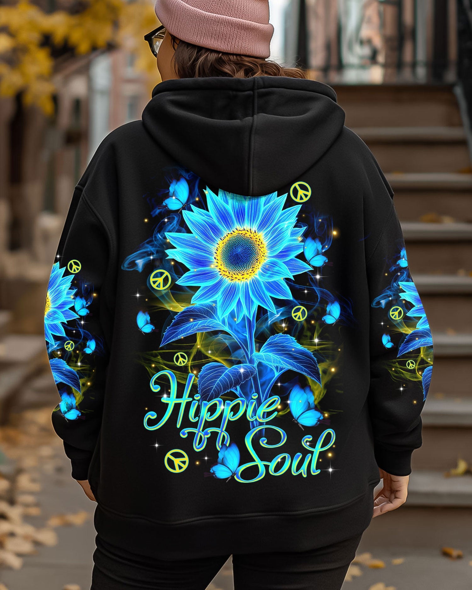Hippie Soul Blue Sunflower and Peace Signs Graphic AOP Shirts _3_ GE7IT