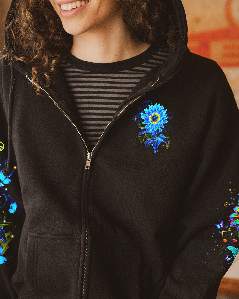 Hippie Soul Blue Sunflower and Peace Signs Graphic AOP Shirts _6_ 3AZGy