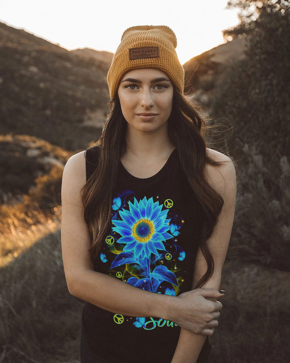 Hippie Soul Blue Sunflower and Peace Signs Graphic AOP Shirts _7_ XMMQt