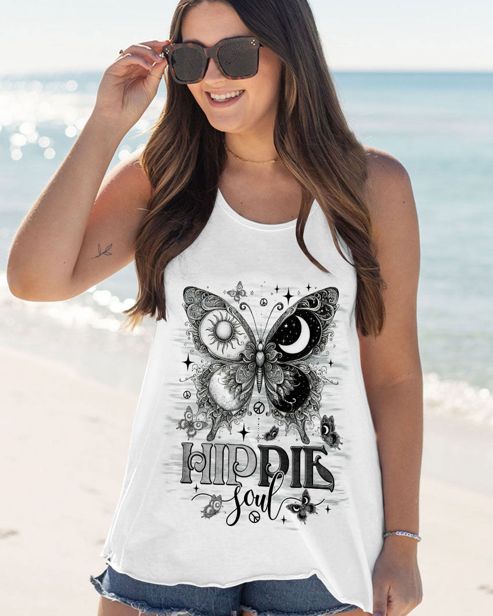 Hippie Soul Butterfly Black _26 White Sun and Moon Tee for Women AOP Shirts _11_ 84Nd9