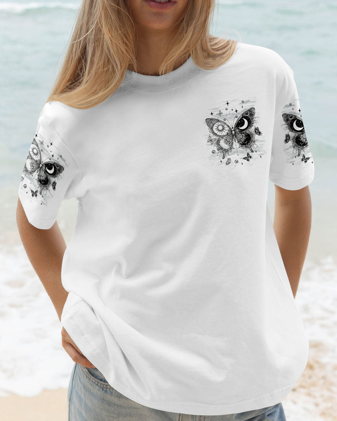 Hippie Soul Butterfly Black _26 White Sun and Moon Tee for Women AOP Shirts _2_ Pr7t7