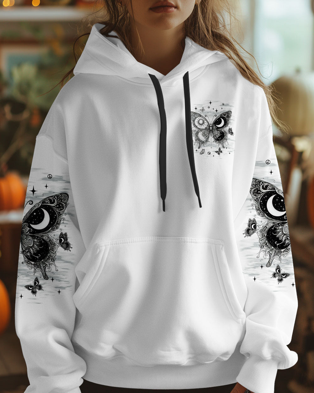 Hippie Soul Butterfly Black _26 White Sun and Moon Tee for Women AOP Shirts _6_ GxYRq