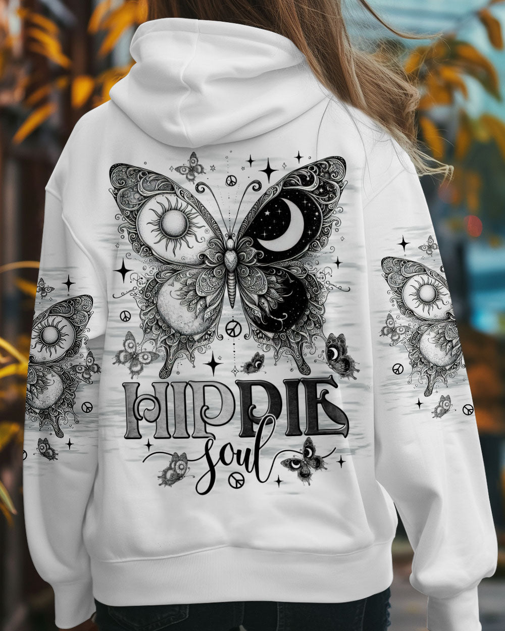 Hippie Soul Butterfly Black _26 White Sun and Moon Tee for Women AOP Shirts _7_ aJSQx