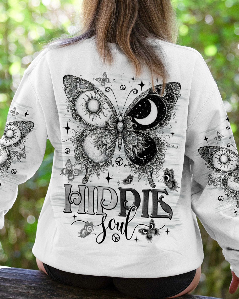 Hippie Soul Butterfly Black _26 White Sun and Moon Tee for Women AOP Shirts _9_ xGIfZ