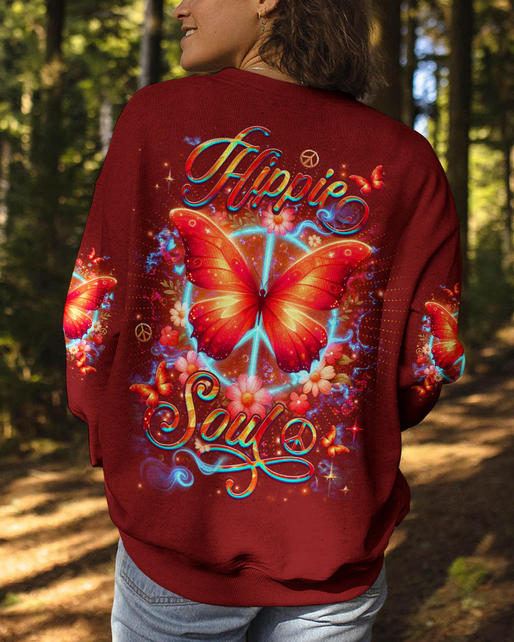 Hippie Soul Butterfly Peaceful Soul Butterfly and Floral Graphic Tee AOP Shirts _10_ 6uoTW