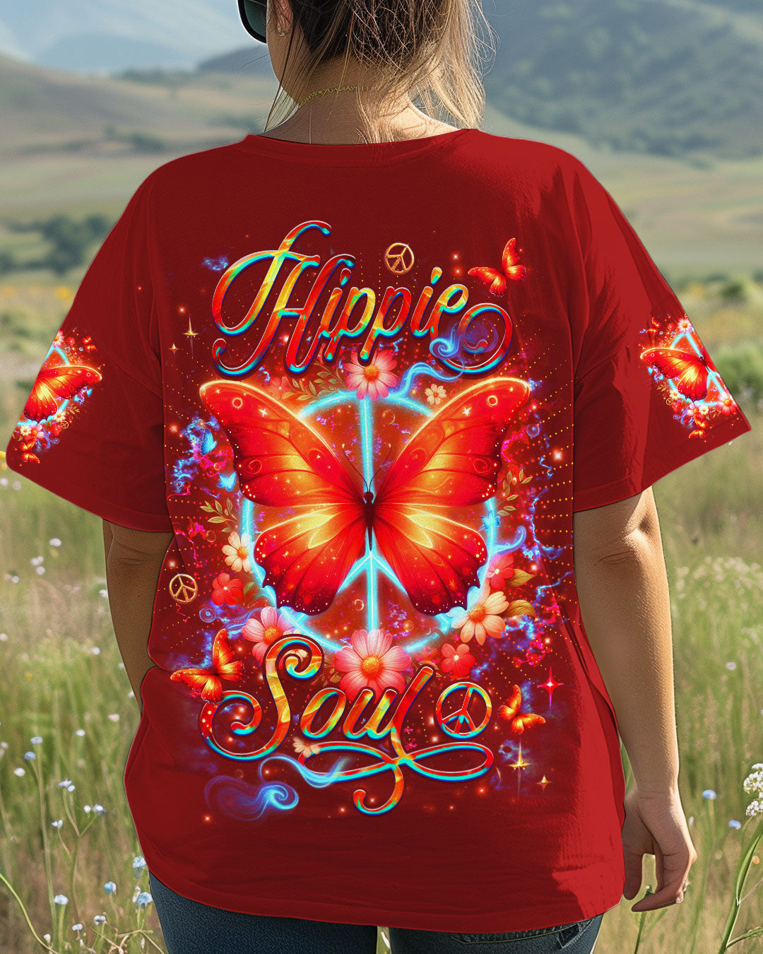 Hippie Soul Butterfly Peaceful Soul Butterfly and Floral Graphic Tee AOP Shirts _4_ 1cTGW