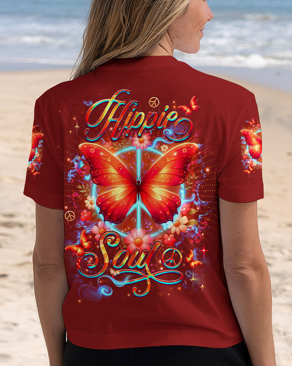Hippie Soul Butterfly Peaceful Soul Butterfly and Floral Graphic Tee AOP Shirts _6_ Z1pfm