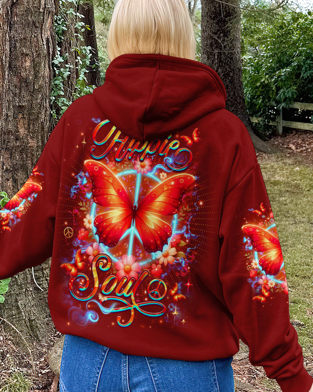 Hippie Soul Butterfly Peaceful Soul Butterfly and Floral Graphic Tee AOP Shirts _8_ YbDST