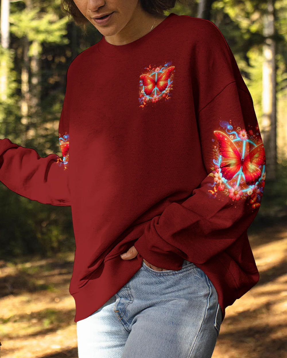 Hippie Soul Butterfly Peaceful Soul Butterfly and Floral Graphic Tee AOP Shirts _9_ MI3Sx