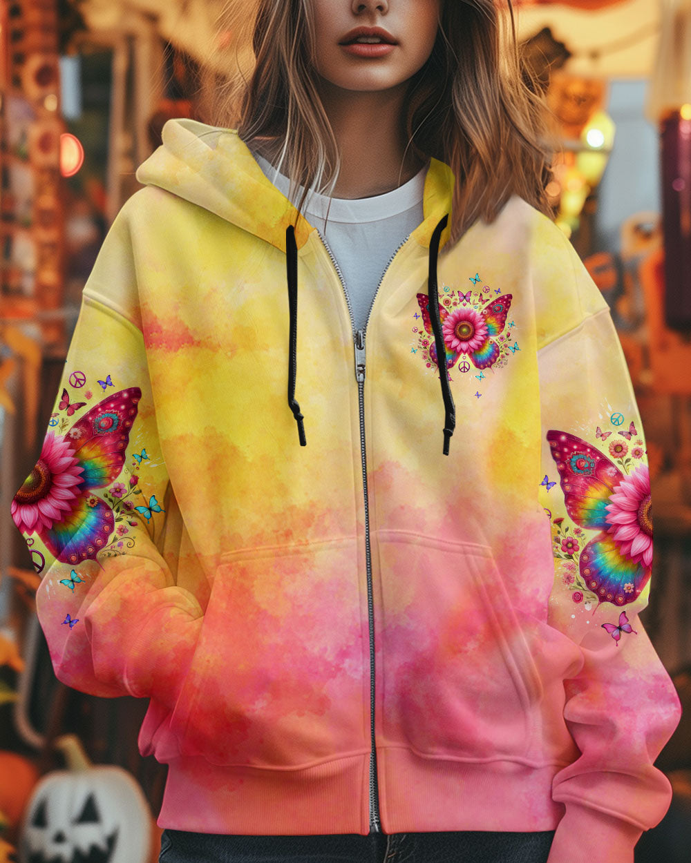 Hippie Soul Butterfly Sunflower Colorful Peace Sign Graphic AOP Shirts _4_ pdB9e