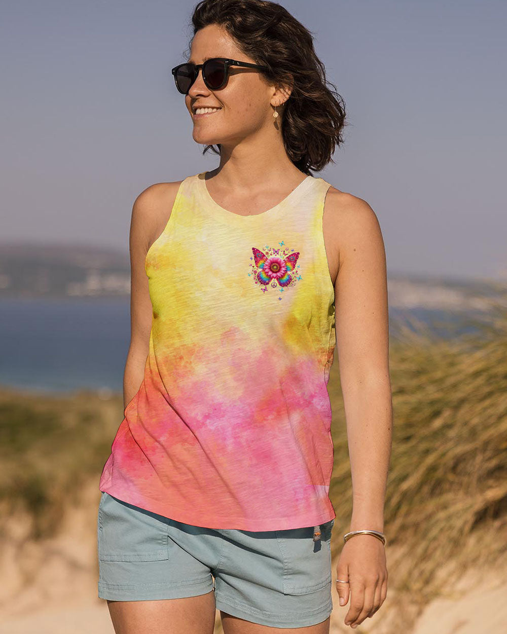 Hippie Soul Butterfly Sunflower Colorful Peace Sign Graphic AOP Shirts _6_ LXilS