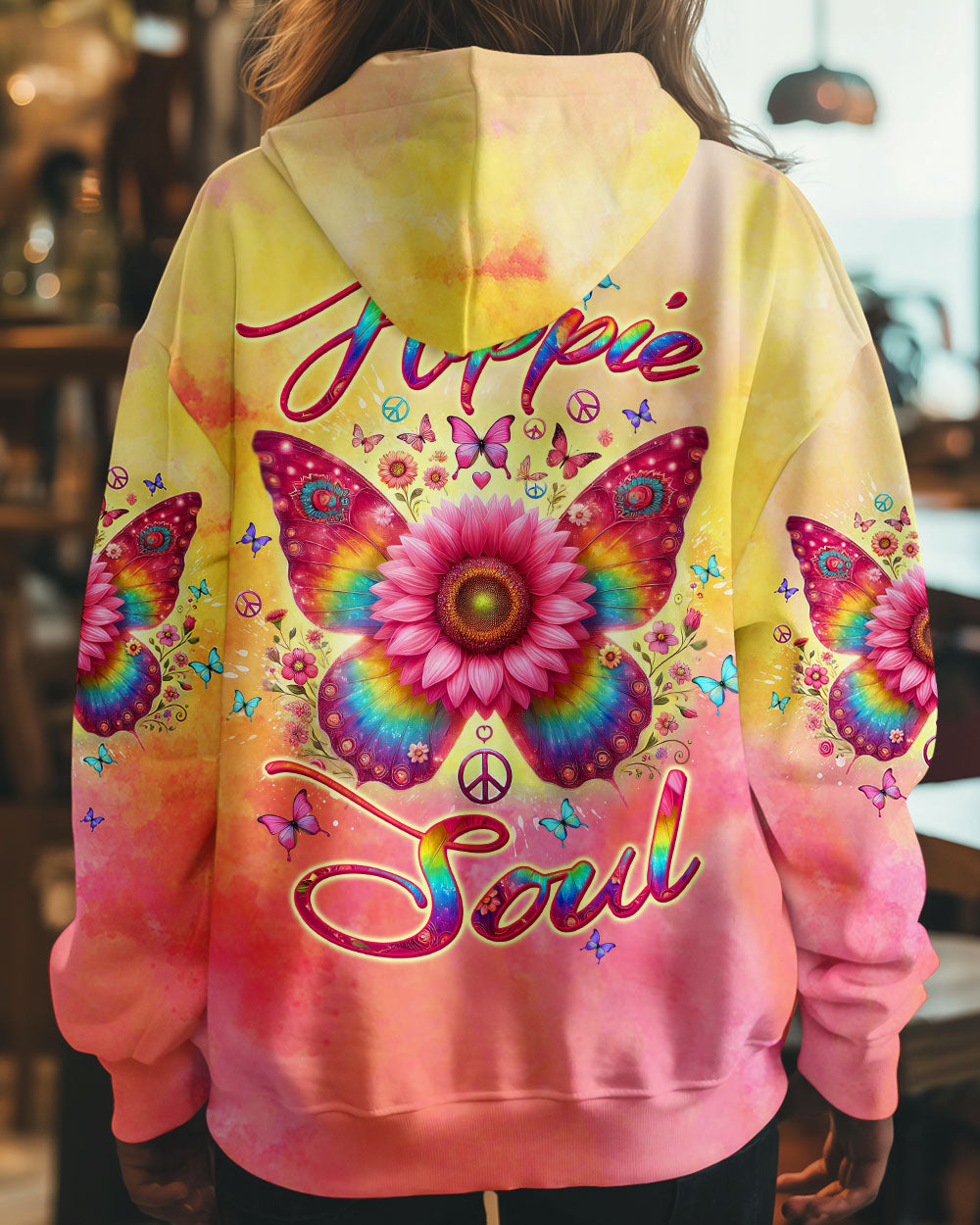 Hippie Soul Butterfly Sunflower Colorful Peace Sign Graphic AOP Shirts _8_ c0s35