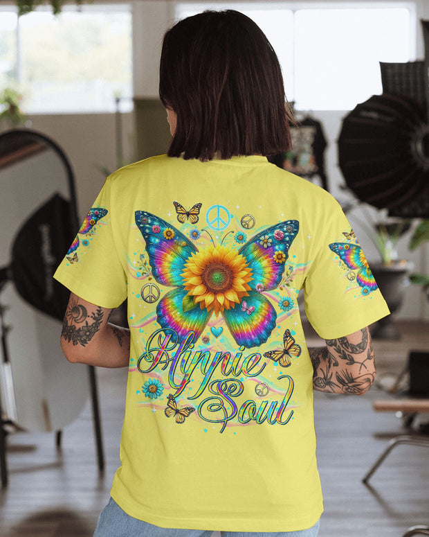 Hippie Soul Butterfly Sunflower - Retro Boho Tie Dye Graphic - AOP Shirts