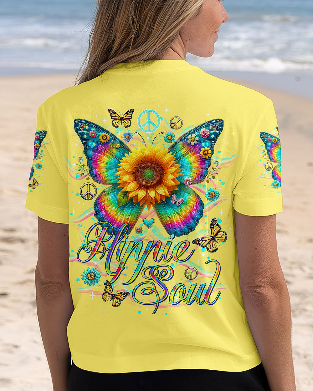 Hippie Soul Butterfly Sunflower Retro Boho Tie Dye Graphic AOP Shirts _5_ btZVX