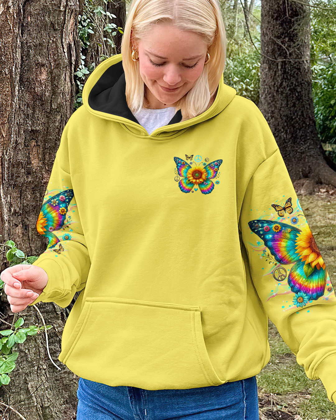 Hippie Soul Butterfly Sunflower Retro Boho Tie Dye Graphic AOP Shirts _6_ ppNX0