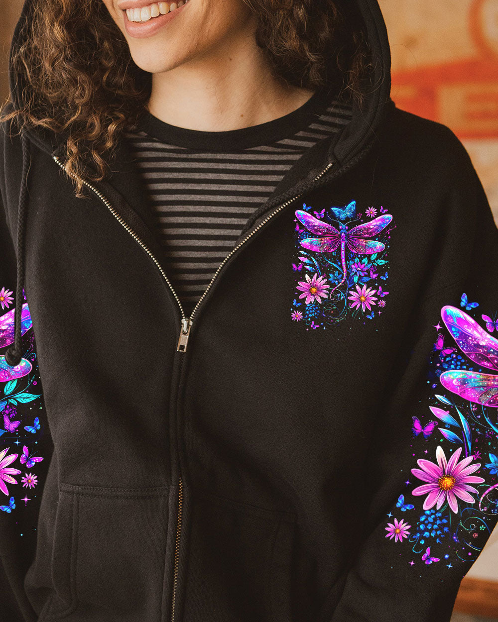 Hippie Soul Colorful Dragonfly and Flowers Graphic AOP Shirts _10_ 5ziWs