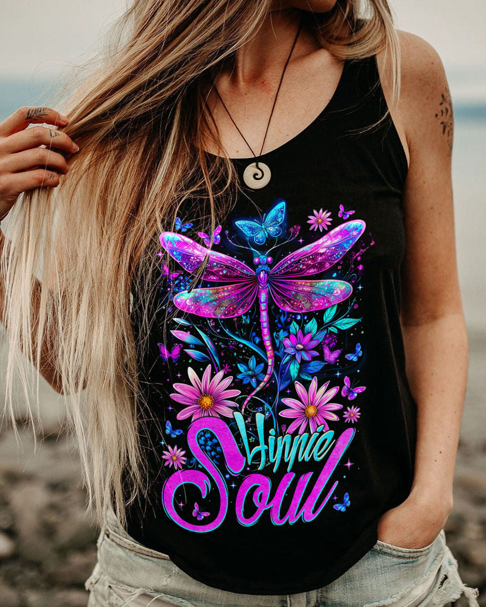 Hippie Soul Colorful Dragonfly and Flowers Graphic AOP Shirts _11_ Qupuo