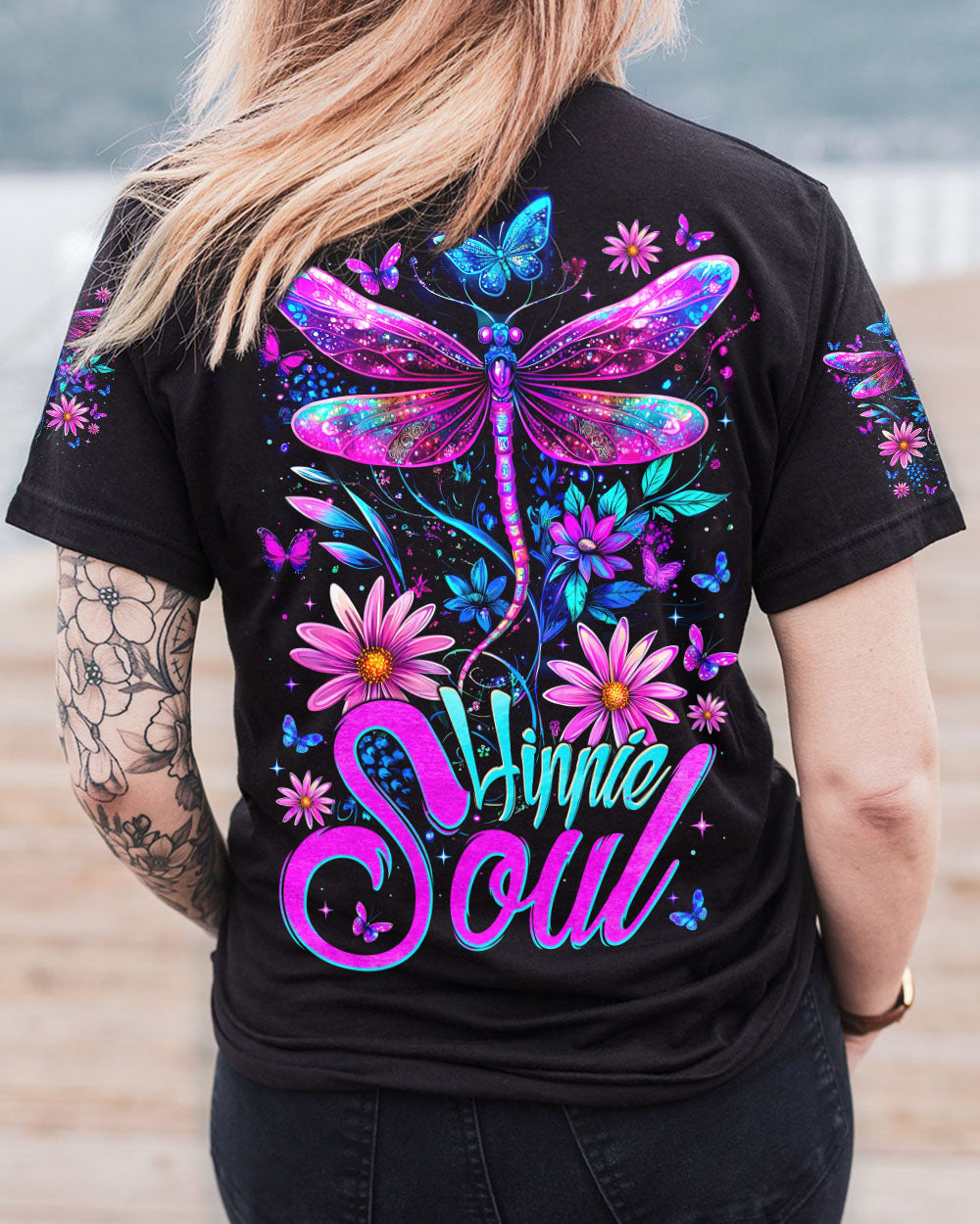 Hippie Soul Colorful Dragonfly and Flowers Graphic AOP Shirts _3_ 43WTW