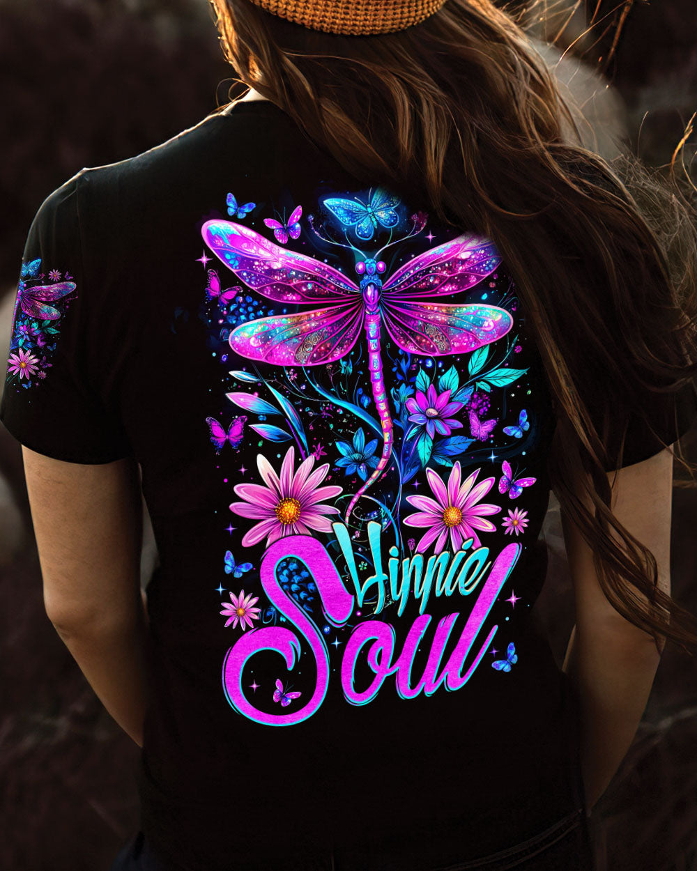 Hippie Soul Colorful Dragonfly and Flowers Graphic AOP Shirts _5_ yoDYD