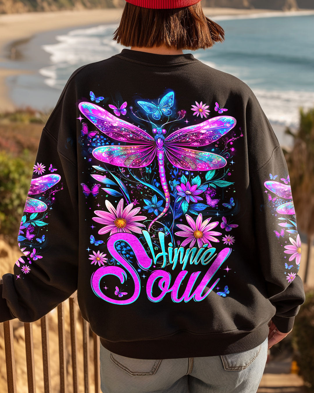 Hippie Soul Colorful Dragonfly and Flowers Graphic AOP Shirts _9_ 9BYmo
