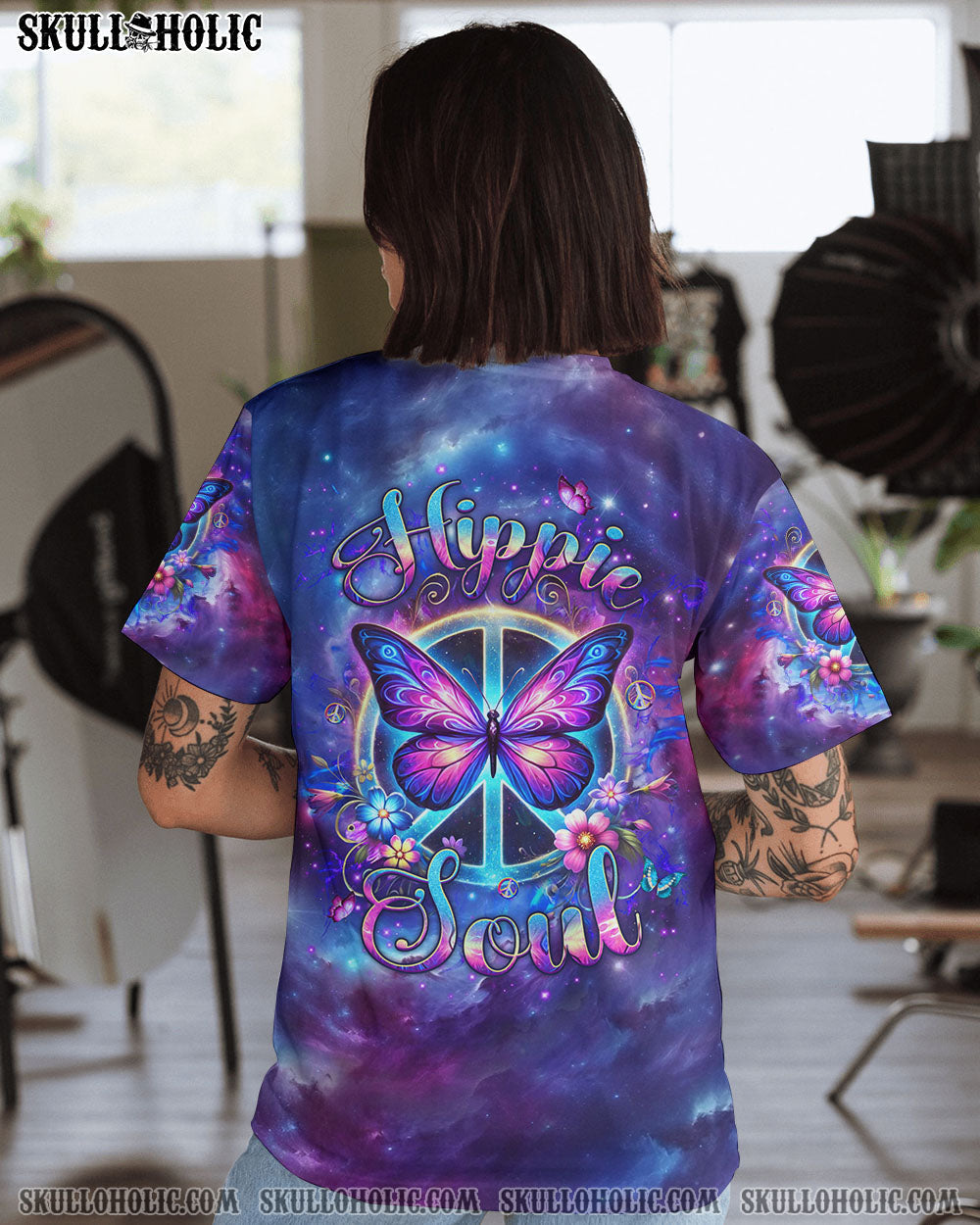 Hippie Soul Galaxy Peace Sign Butterfly Tie Dye Graphic AOP Shirts _11_ 2La4J