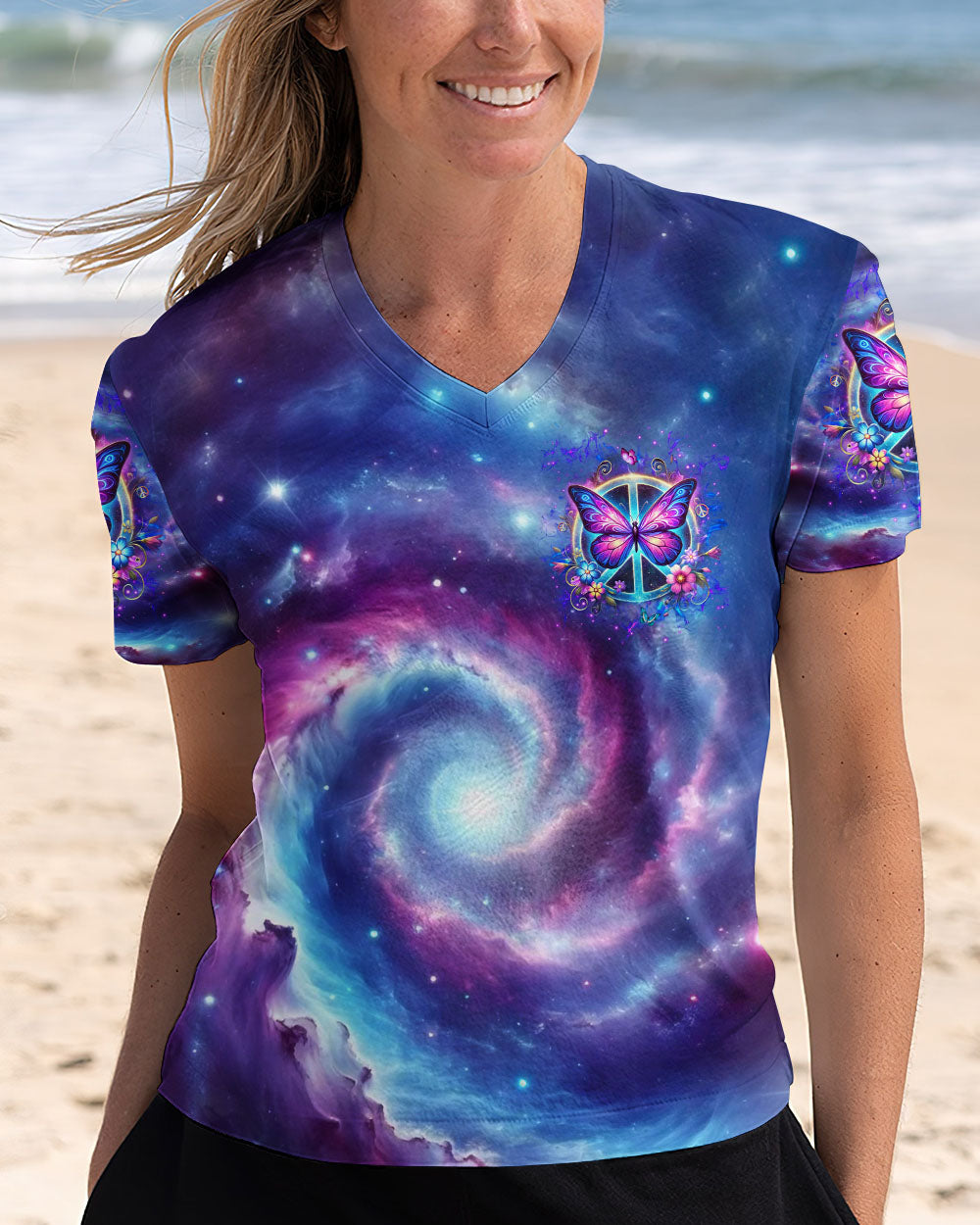 Hippie Soul Galaxy Peace Sign Butterfly Tie Dye Graphic AOP Shirts _12_ Qr160