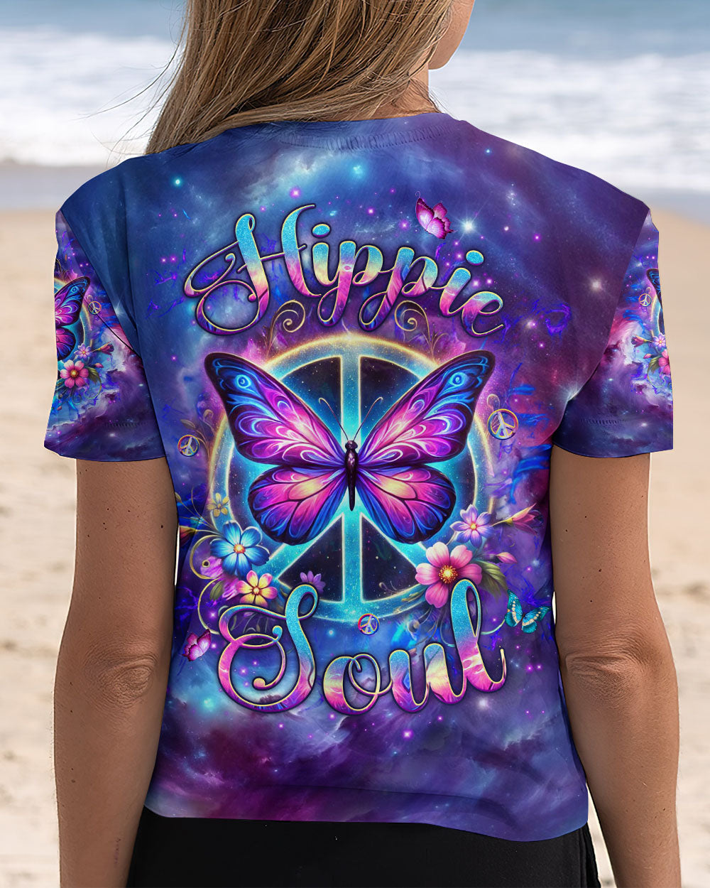 Hippie Soul Galaxy Peace Sign Butterfly Tie Dye Graphic AOP Shirts _13_ OeVFz