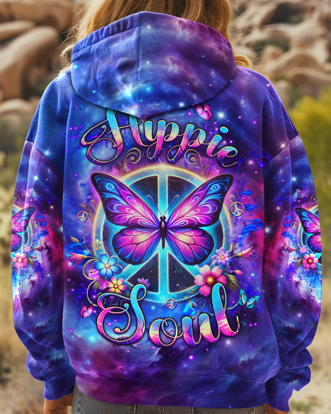 Hippie Soul Galaxy Peace Sign Butterfly Tie Dye Graphic AOP Shirts _1_ u6dYg