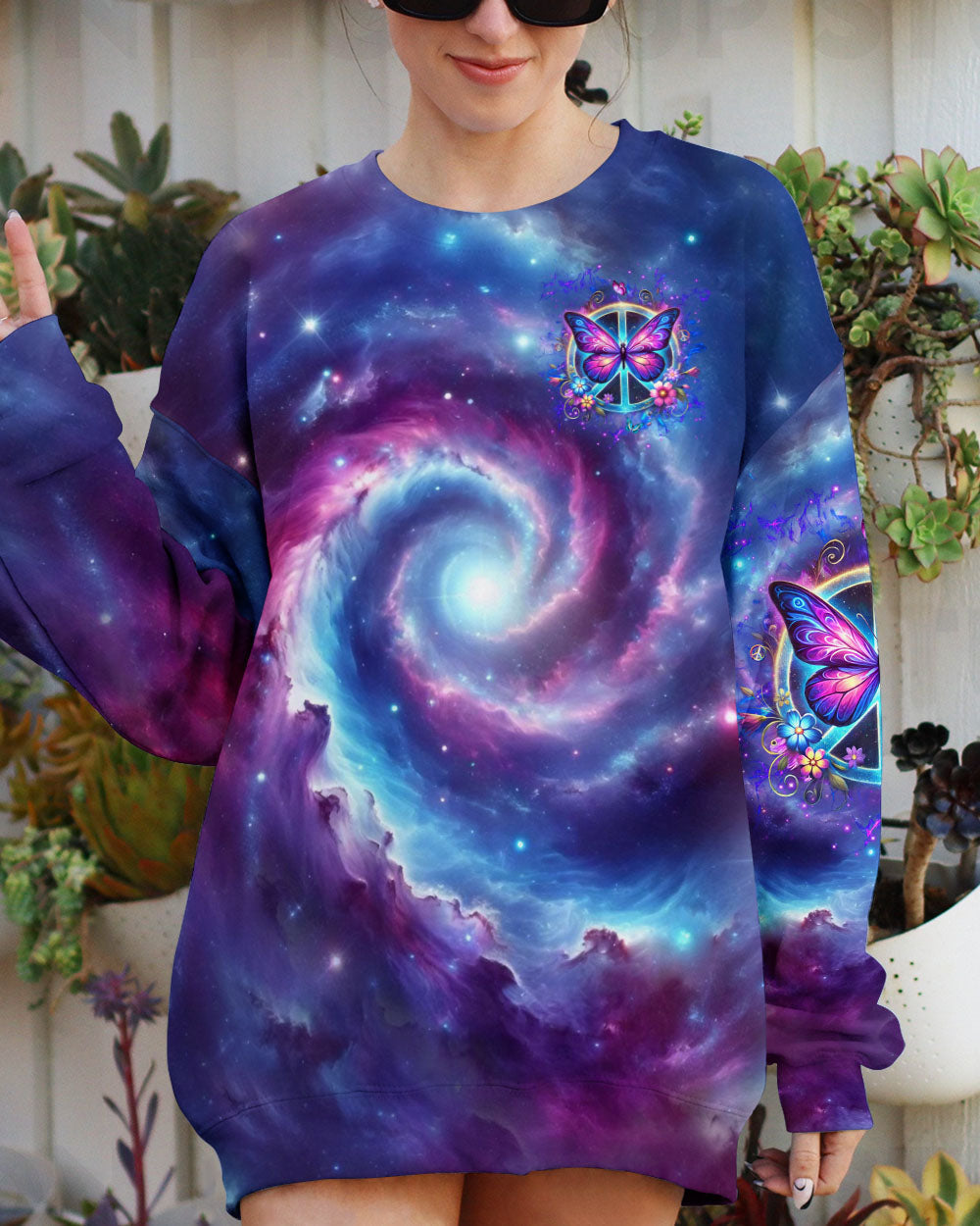 Hippie Soul Galaxy Peace Sign Butterfly Tie Dye Graphic AOP Shirts _2_ EIeTG