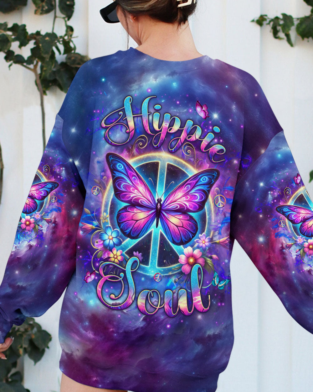 Hippie Soul Galaxy Peace Sign Butterfly Tie Dye Graphic AOP Shirts _3_ aWeBu