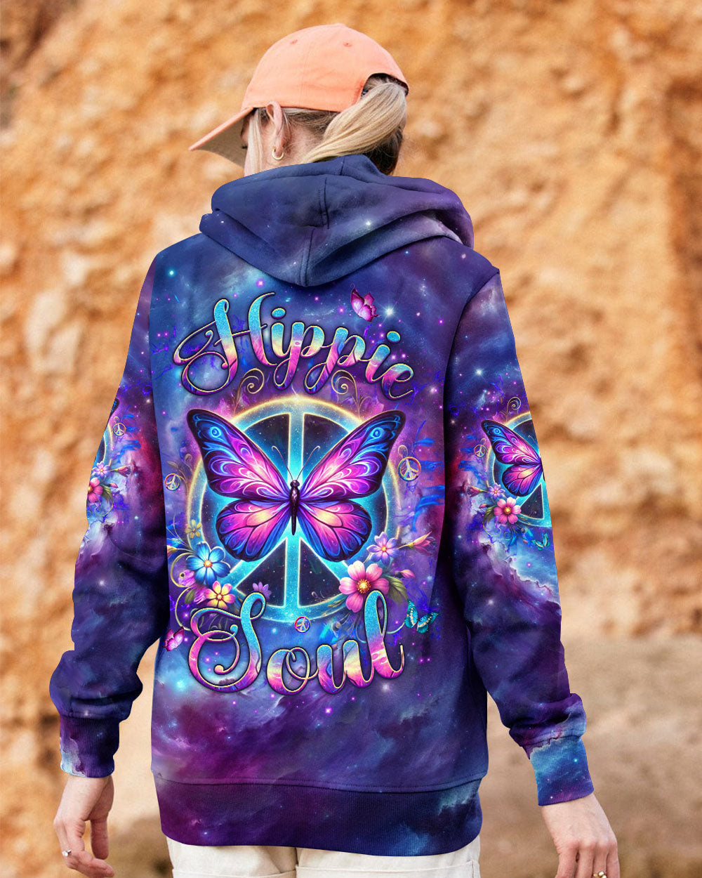 Hippie Soul Galaxy Peace Sign Butterfly Tie Dye Graphic AOP Shirts _5_ 9kBAv