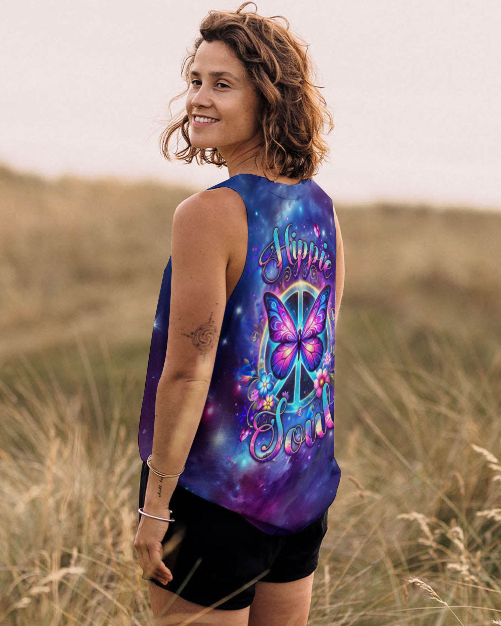Hippie Soul Galaxy Peace Sign Butterfly Tie Dye Graphic AOP Shirts _8_ q3hoN