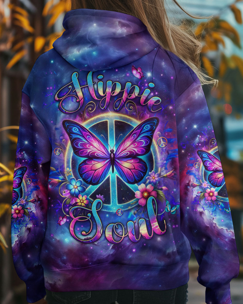 Hippie Soul Galaxy Peace Sign Butterfly Tie Dye Graphic AOP Shirts _9_ jh6nj