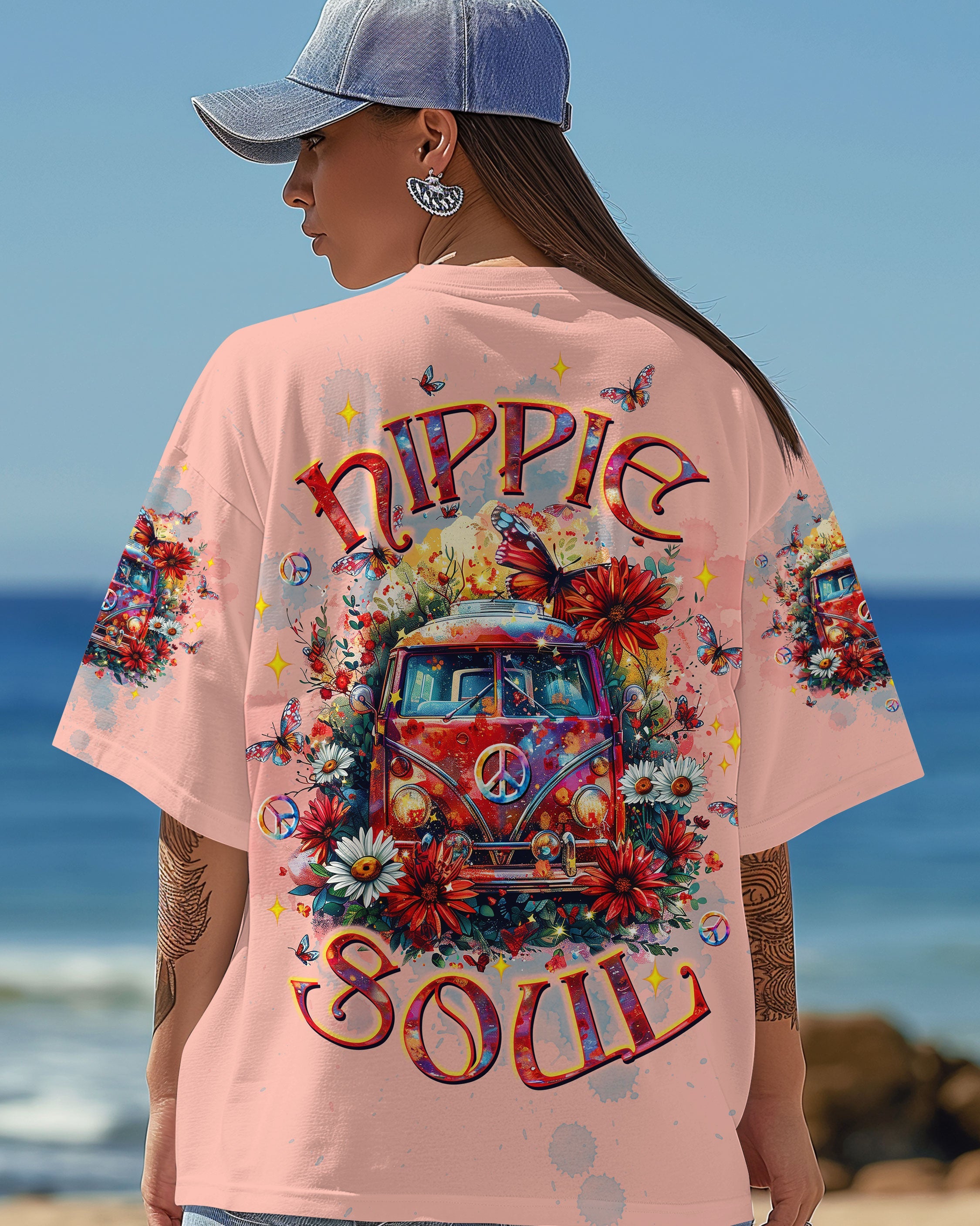 Hippie Soul Hippie Van Vintage VW Bus and Butterfly Graphic AOP Shirts _4_ RTUgY