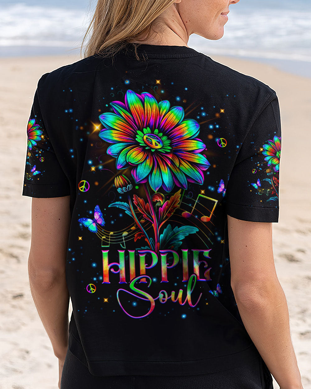 Hippie Soul Music Sunflower and Peace Symbol Graphic AOP Shirts _12_ RJpk8