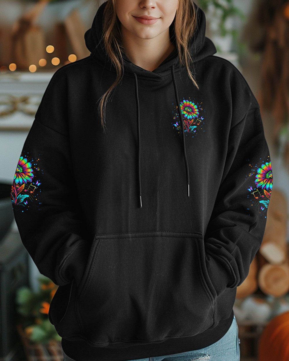 Hippie Soul Music Sunflower and Peace Symbol Graphic AOP Shirts _13_ 4yYfL