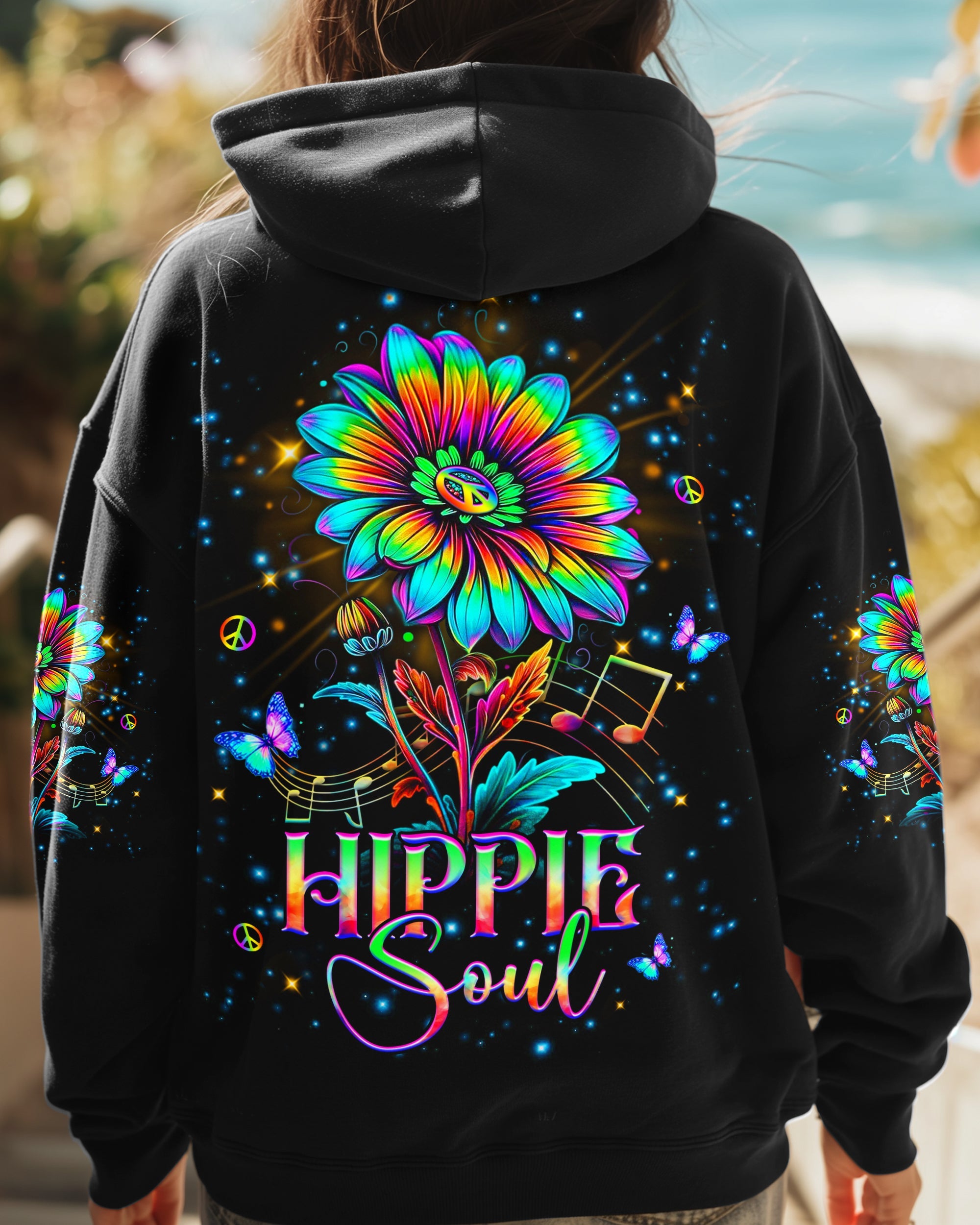 Hippie Soul Music Sunflower and Peace Symbol Graphic AOP Shirts _1_ BcLeu