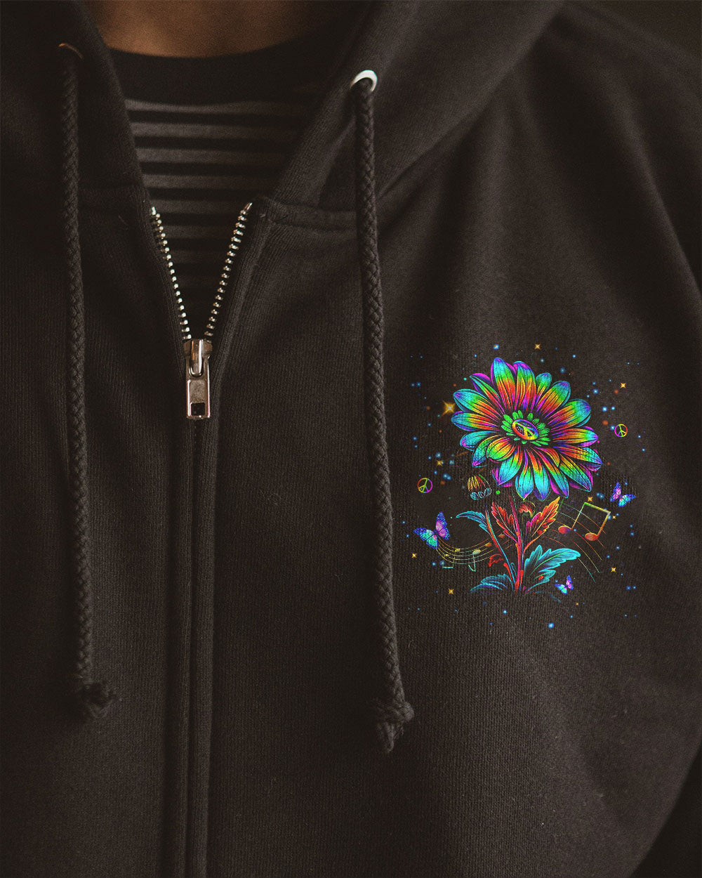 Hippie Soul Music Sunflower and Peace Symbol Graphic AOP Shirts _4_ PCy5b