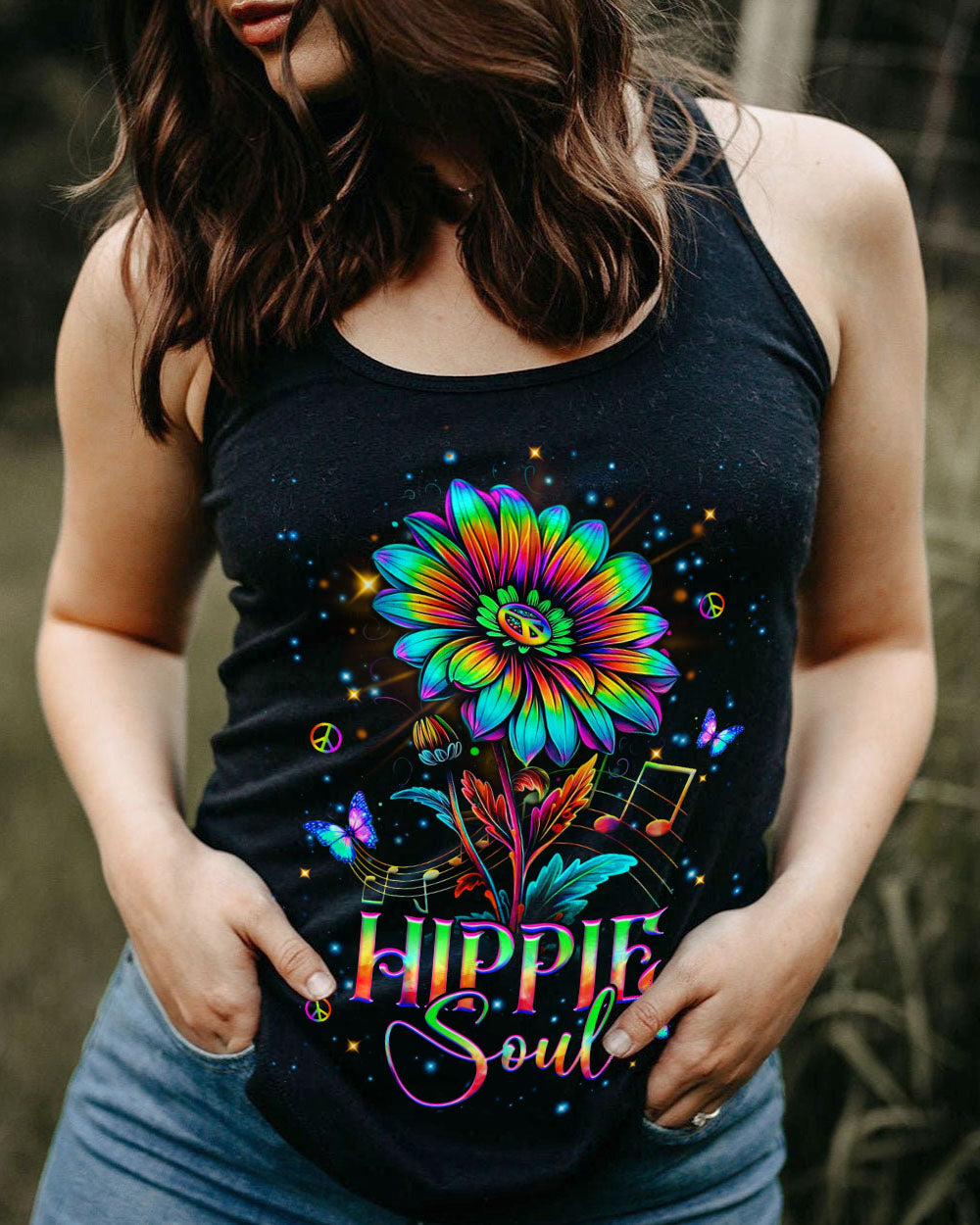 Hippie Soul Music Sunflower and Peace Symbol Graphic AOP Shirts _5_ seiYw