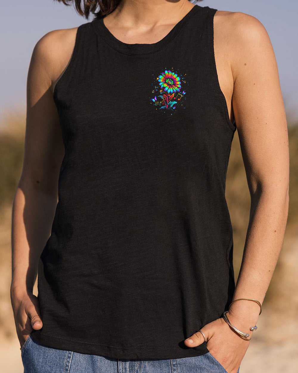 Hippie Soul Music Sunflower and Peace Symbol Graphic AOP Shirts _6_ Sbq0S