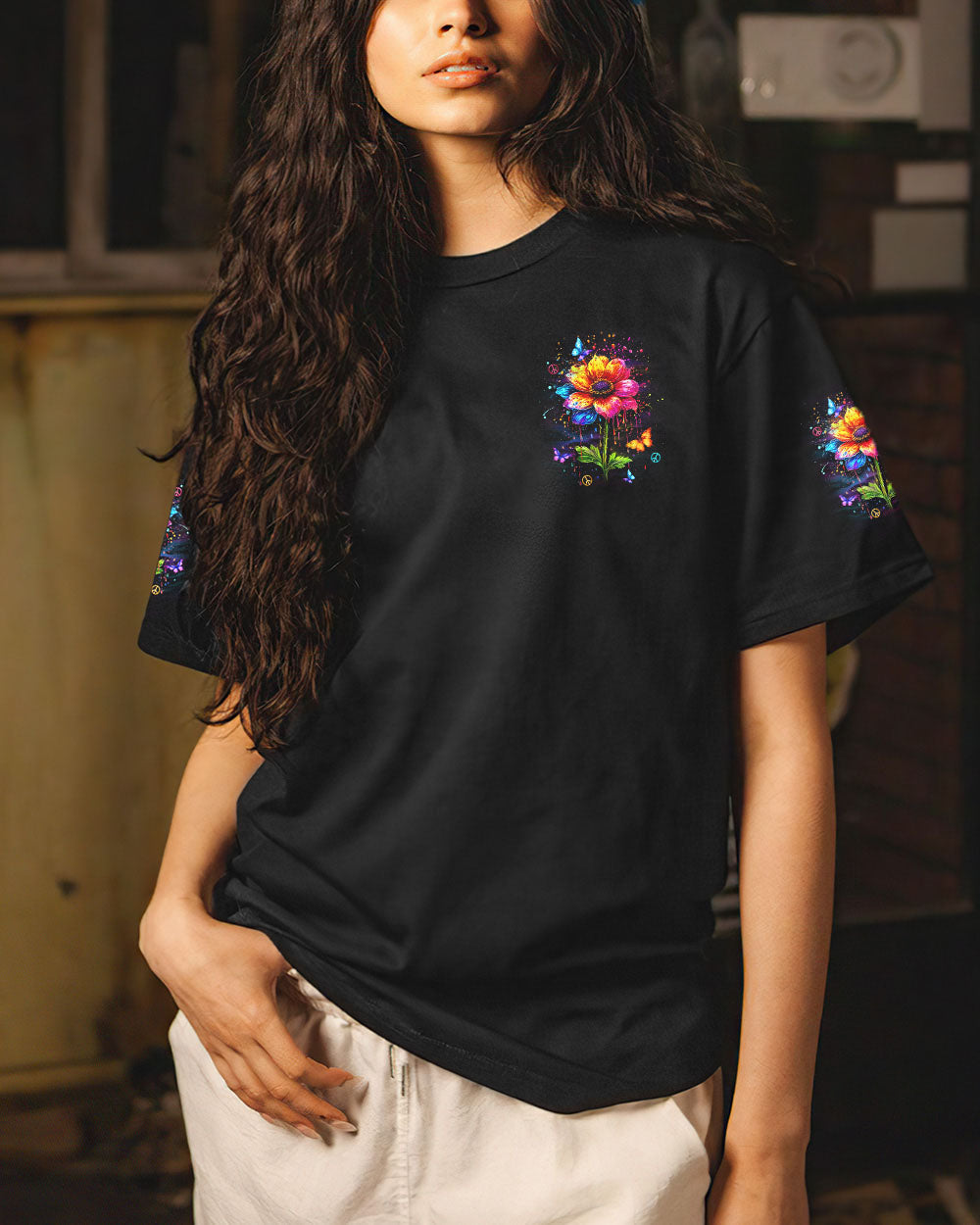 Hippie Soul Neon Flower and Peace Sign Colorful Hippie AOP Shirts _10_ Rkcfo