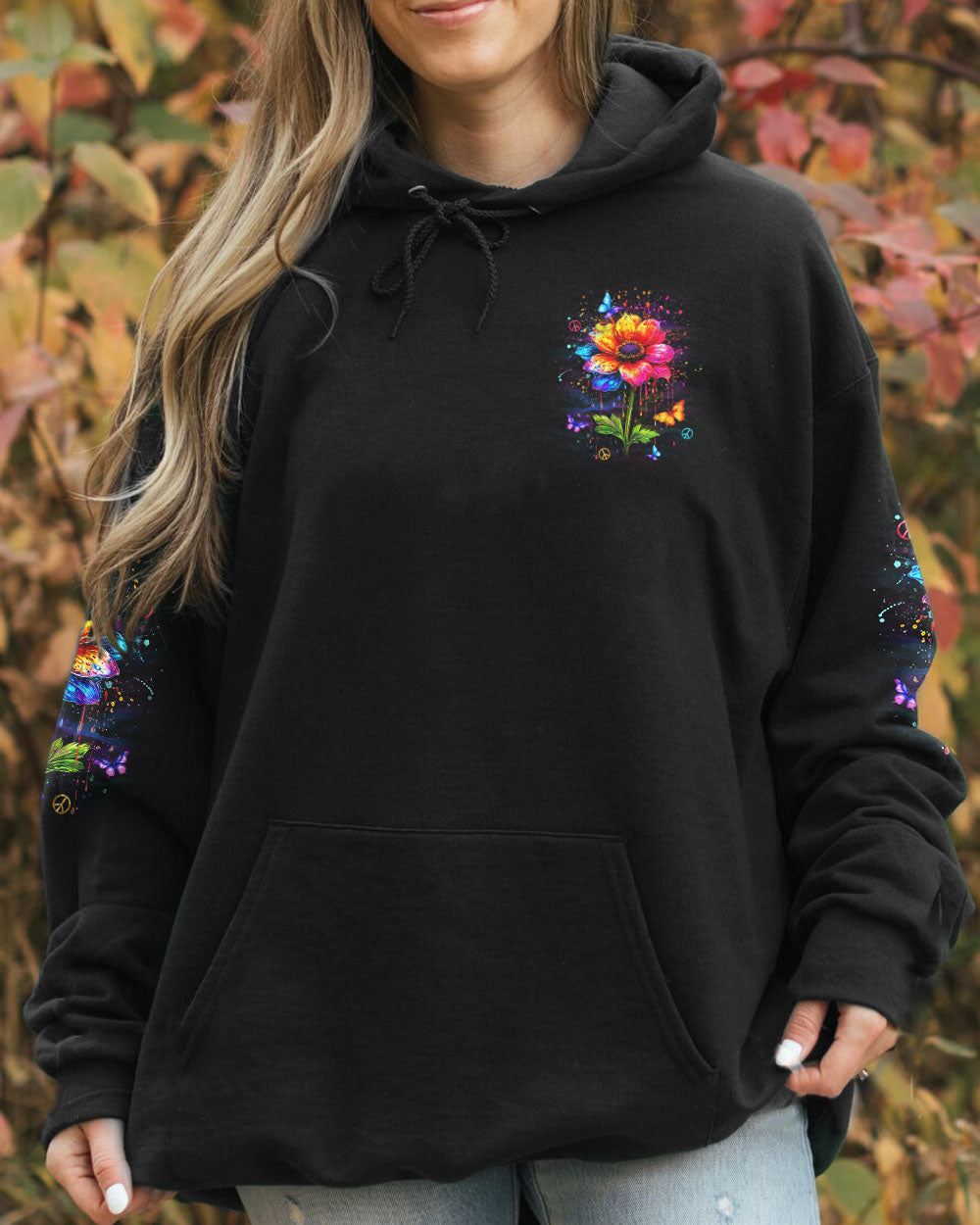 Hippie Soul Neon Flower and Peace Sign Colorful Hippie AOP Shirts _14_ f8Eve