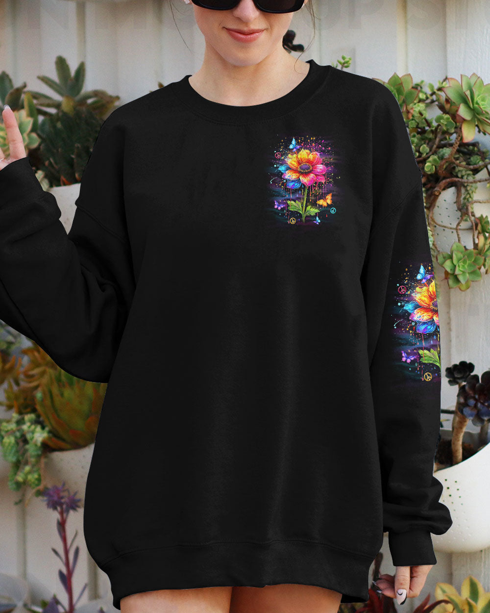Hippie Soul Neon Flower and Peace Sign Colorful Hippie AOP Shirts _2_ gRxEK
