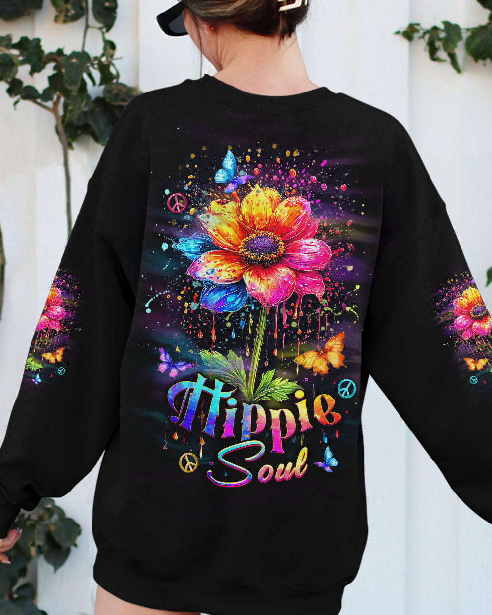 Hippie Soul Neon Flower and Peace Sign Colorful Hippie AOP Shirts _3_ tMlZW