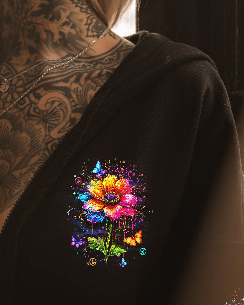 Hippie Soul Neon Flower and Peace Sign Colorful Hippie AOP Shirts _4_ Icf1d