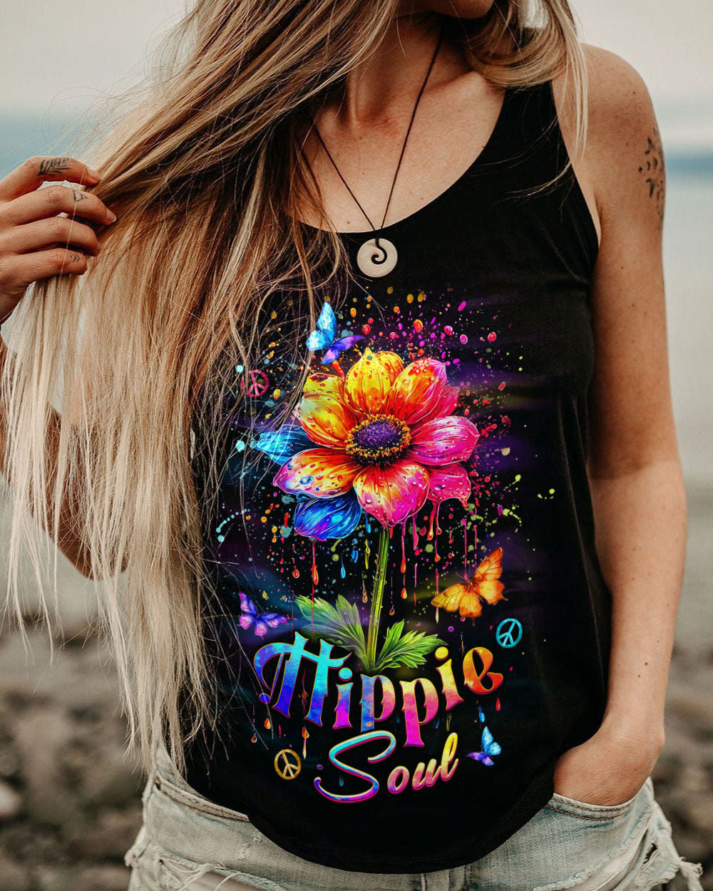 Hippie Soul Neon Flower and Peace Sign Colorful Hippie AOP Shirts _6_ lRYy7