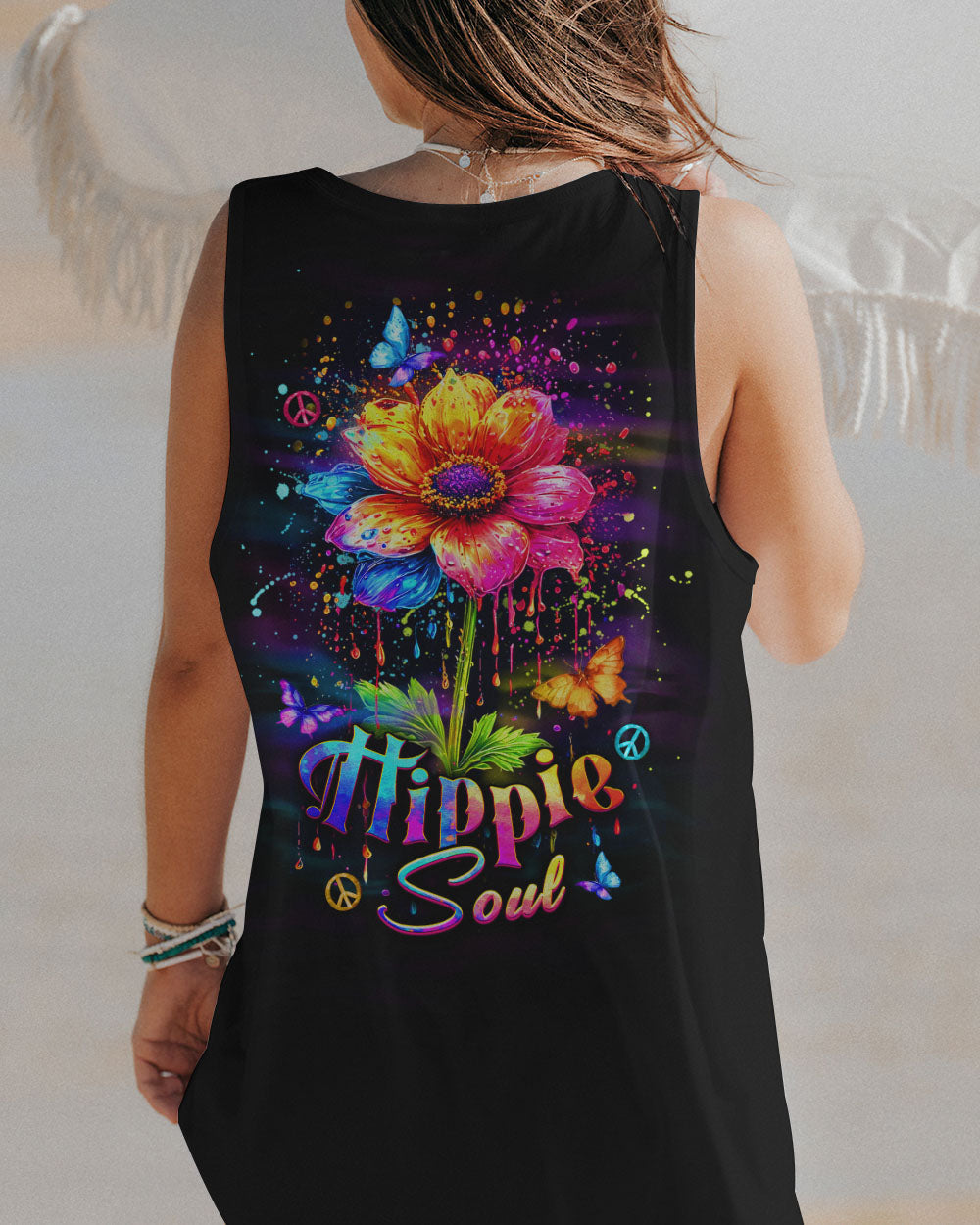 Hippie Soul Neon Flower and Peace Sign Colorful Hippie AOP Shirts _7_ E4QBE
