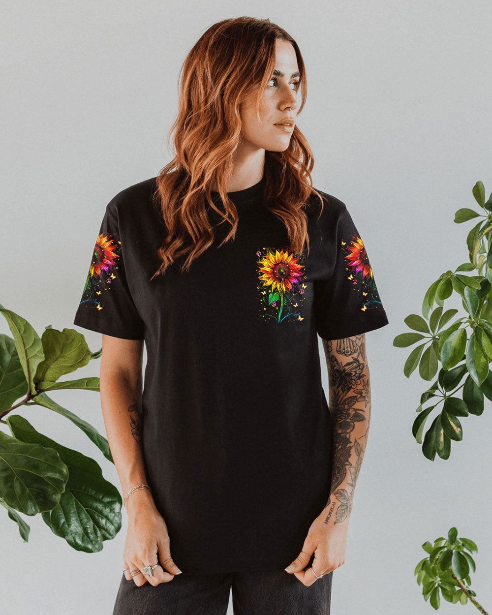 Hippie Soul Neon Psychedelic Sunflower with Peace Sign Boho Graphic AOP Shirts _11_ 66ovZ