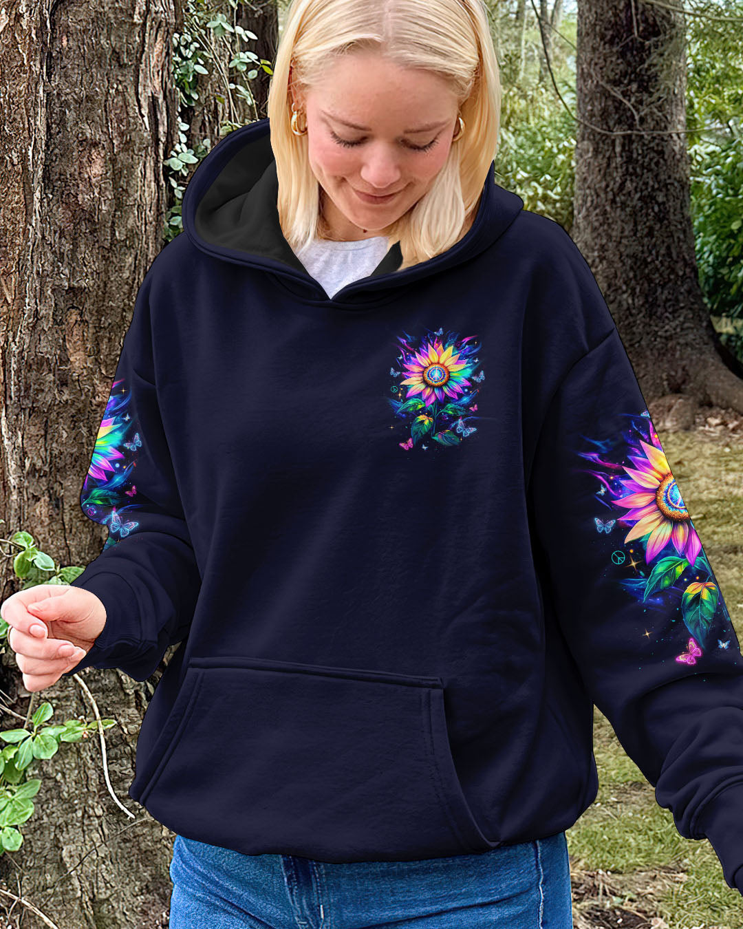 Hippie Soul Sunflower Colorful Butterflies Peace Flower Graphic AOP Shirts _14_ kqeyZ